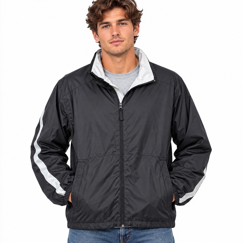 NEW Vintage Foot Locker Windbreaker Jacket Mens M Jersey Lined Black Gray Y2K